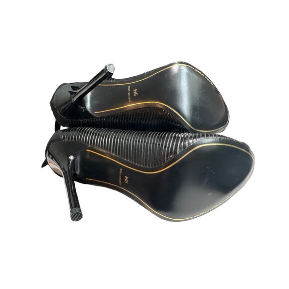 CHARLES JOURDAN BLACK PATENT LEATHER PEEP TOE STILETTO BOOTIES, WOMEN’S 9M - Picture 5 of 5